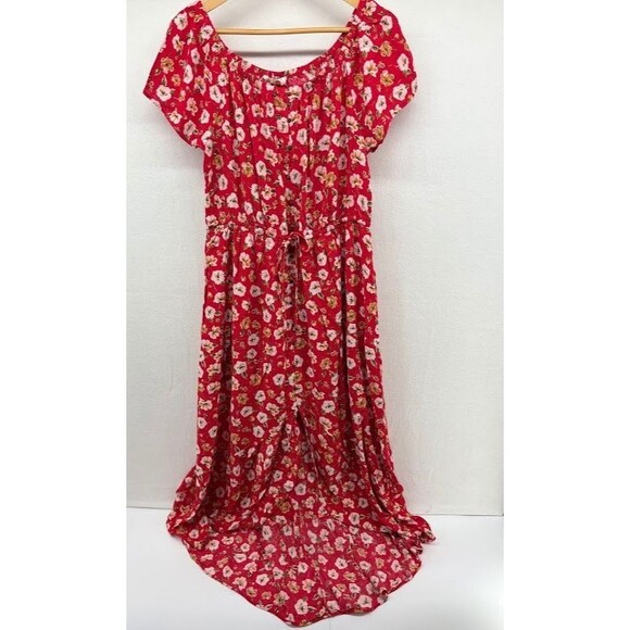 Women's Plus Size 2X Just Found Dress Red Floral Hi/Low Off Shoulder - Picture 1 of 10